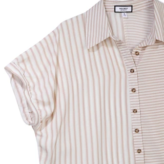 Thumbnail 8: DISCREET Discreet Juniors Short Sleeve Stripe Button Down Crop Top 