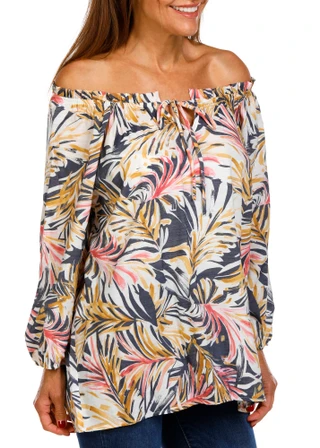 Thumbnail 4: Coral Bay Coral Bay Womens 3/4 Sleeve Keyhole Peasant Tie 