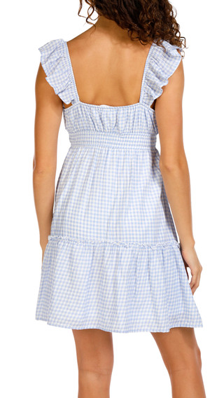 Thumbnail 2: Pink Rose Pink Rose Juniors Flutter Sleeve Gingham Print Mini Dress 