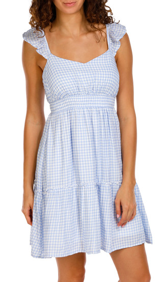 Thumbnail 1: Pink Rose Pink Rose Juniors Flutter Sleeve Gingham Print Mini Dress 