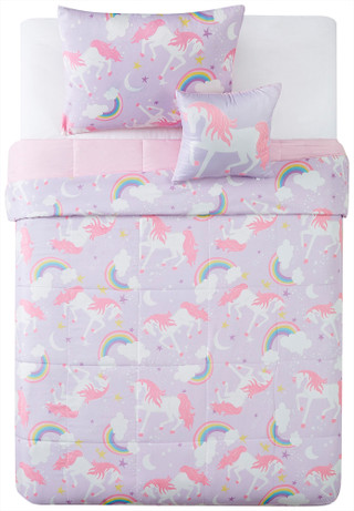 Thumbnail 6: My World My World Kids Rainbow Unicorn Comforter Set 