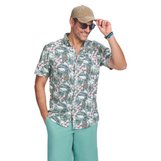 Thumbnail 6: IZOD IZOD Men's Chambray Green Pink Short Sleeve Buttoned Shirt 