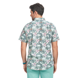 Thumbnail 4: IZOD IZOD Men's Chambray Green Pink Short Sleeve Buttoned Shirt 
