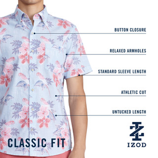 Thumbnail 12: IZOD IZOD Men's Chambray Green Pink Short Sleeve Buttoned Shirt 