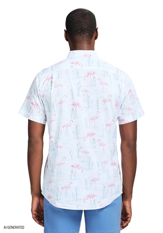 Thumbnail 2: IZOD IZOD Men's Chambray Flamingo Short Sleeve Buttoned Shirt 