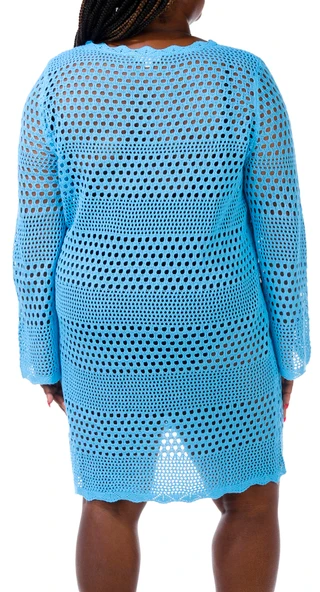 Thumbnail 3: TIDAL WAVE Tidal Wave Plus Long Sleeve Crochet Cover Up Dress 