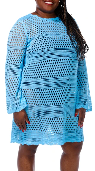 Thumbnail 4: TIDAL WAVE Tidal Wave Plus Long Sleeve Crochet Cover Up Dress 