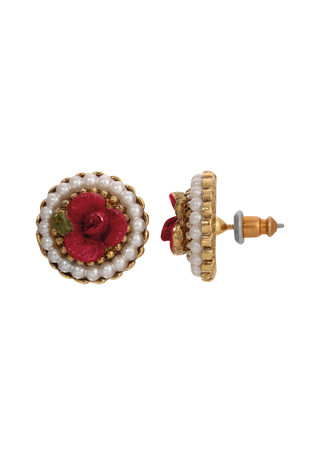 Thumbnail 1: 1928 Jewelry 1928 Jewelry Faux Pearl Red Rose Round Stud Earrings 