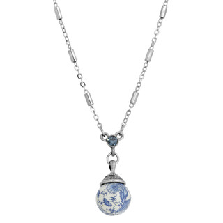 Thumbnail 2: 1928 Jewelry Vintage Silver Tone Blue Willow Bead Adjustable Necklace 