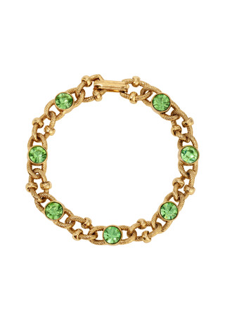 Thumbnail 1: 1928 Jewelry Gold Tone Green Crystal Link Bracelet 
