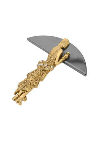Thumbnail 1: 1928 Jewelry Gold Tone Black Hematite Lady Brooch 