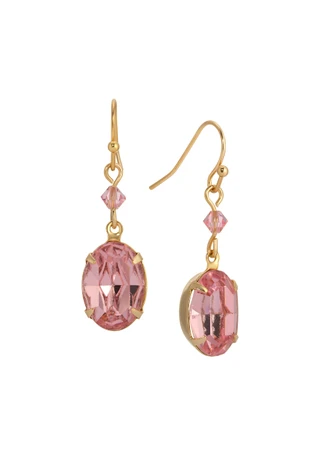 Thumbnail 1: 1928 Jewelry Gold Tone Pink Oval Crystal Earrings 