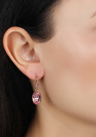 Thumbnail 2: 1928 Jewelry Gold Tone Pink Oval Crystal Earrings 