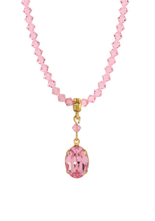 Thumbnail 1: 1928 Jewelry Pink Bead Strand Oval Crystal Necklace 