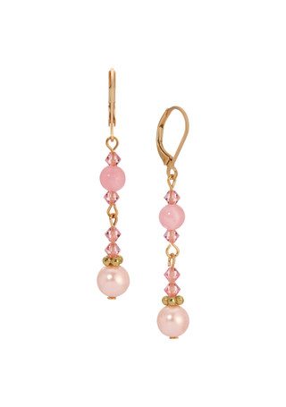 Thumbnail 1: 1928 Jewelry 1928 Jewelry Gold Tone Pink Bead Drop Earrings 