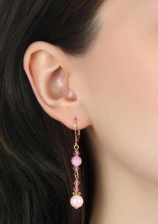 Thumbnail 2: 1928 Jewelry 1928 Jewelry Gold Tone Pink Bead Drop Earrings 