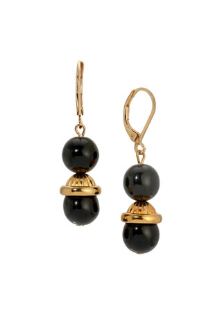 Thumbnail 1: 1928 Jewelry 1928 Jewelry Jet & Gold Bead Leverback Drop Earrings 