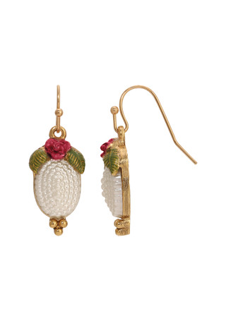 Thumbnail 1: 1928 Jewelry 1928 Jewelry Faux Pearl Red Rose Oval Wire Earrings 