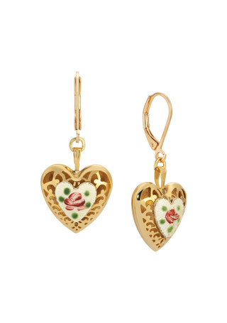 Thumbnail 1: 1928 Jewelry Heart Floral Enamel Leverback Earrings 