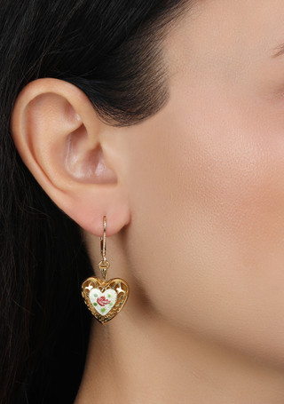 Thumbnail 2: 1928 Jewelry Heart Floral Enamel Leverback Earrings 