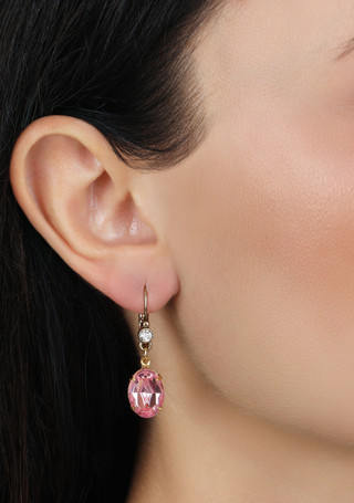 Thumbnail 2: 1928 Jewelry 14k Gold Dipped Pink Oval Drop Earrings 