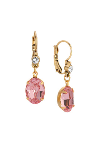Thumbnail 1: 1928 Jewelry 14k Gold Dipped Pink Oval Drop Earrings 