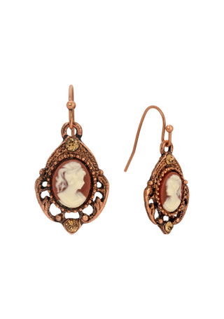 Thumbnail 1: 1928 Jewelry 1928 Jewelry Copper Tone Oval Cameo Crystal Earrings 