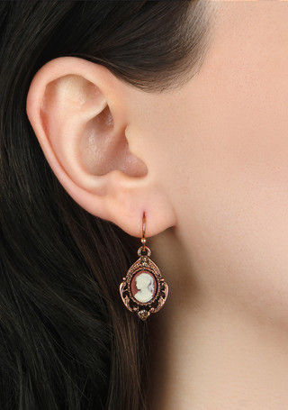 Thumbnail 2: 1928 Jewelry 1928 Jewelry Copper Tone Oval Cameo Crystal Earrings 
