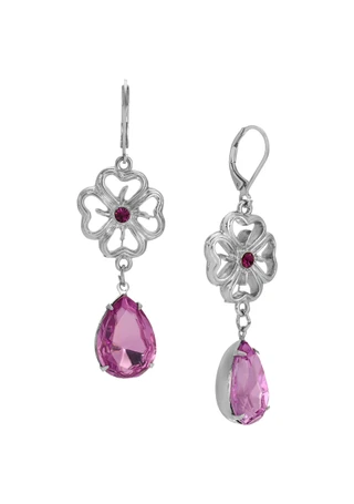 Thumbnail 1: 1928 Jewelry 1928 Jewelry Purple Flower Crystal Teardrop Earrings 
