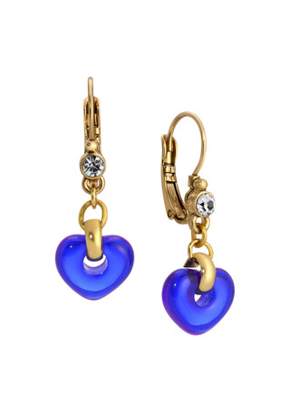Thumbnail 1: 1928 Jewelry 1928 Jewelry Gold Tone Blue Glass Heart Drop Earrings 