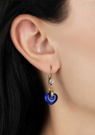 Thumbnail 2: 1928 Jewelry 1928 Jewelry Gold Tone Blue Glass Heart Drop Earrings 