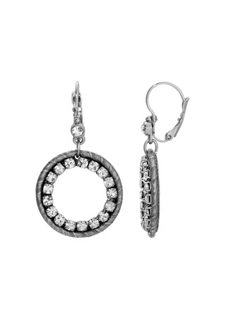 Thumbnail 1: 1928 Jewelry 1928 Jewelry Silver Tone Crystal Circle Drop Earrings 