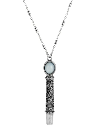 Thumbnail 2: 1928 Jewelry 1928 Jewelry Silver Tone Oval Stone Whistle Necklace 