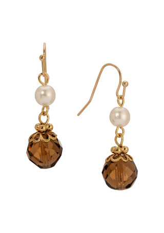 Thumbnail 1: 1928 Jewelry 1928 Jewelry Faux Pearl Topaz Double Drop Earrings 