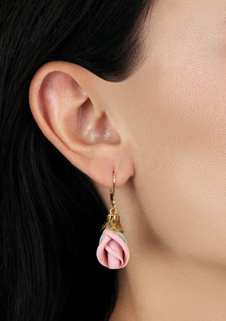 Thumbnail 2: 1928 Jewelry 1928 Jewelry Pink Porcelain Rose Bud Earrings 