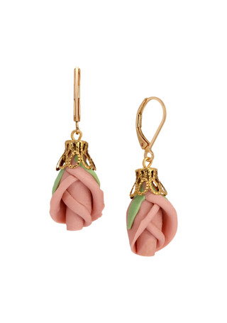 Thumbnail 1: 1928 Jewelry 1928 Jewelry Pink Porcelain Rose Bud Earrings 