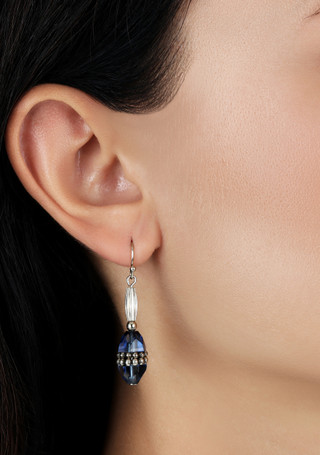 Thumbnail 2: 1928 Jewelry Silver Tone Blue Bead Drop Earrings 
