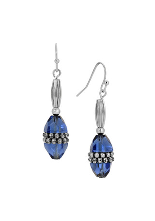 Thumbnail 2: 1928 Jewelry Silver Tone Blue Bead Drop Earrings 