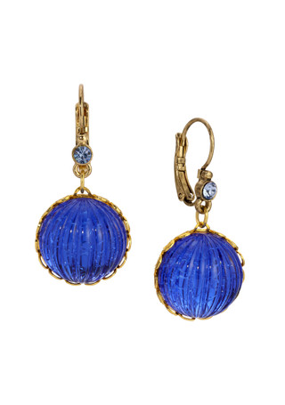Thumbnail 1: 1928 Jewelry Round Blue Ribbed Crystal Earrings 