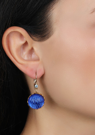 Thumbnail 2: 1928 Jewelry Round Blue Ribbed Crystal Earrings 