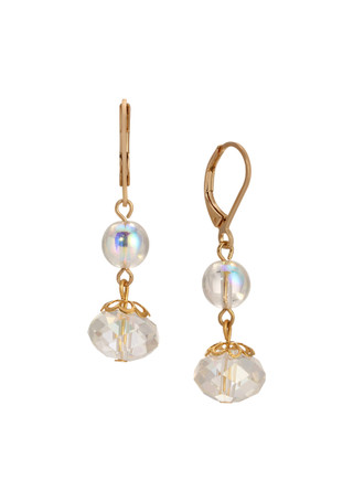 Thumbnail 1: 1928 Jewelry Round Crystal AB Double Drop Earrings 