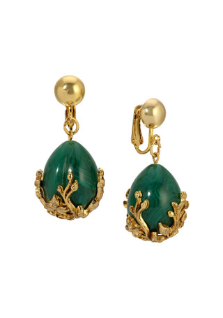 Thumbnail 1: 1928 Jewelry Gold Tone Green Gold Bead Clip Earrings 
