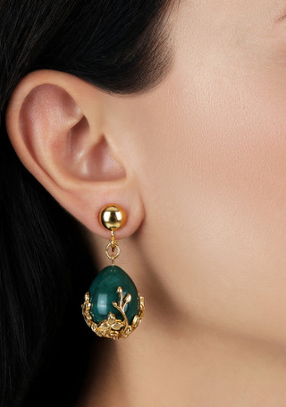 Thumbnail 2: 1928 Jewelry Gold Tone Green Gold Bead Clip Earrings 