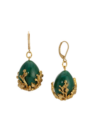 Thumbnail 1: 1928 Jewelry Gold Tone Green Gold Bead Drop Earrings 