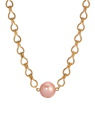 Thumbnail 1: 1928 Jewelry Gold Tone Peach Pearl Bead Necklace 