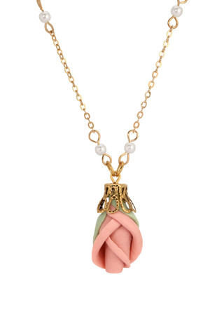 Thumbnail 1: 1928 Jewelry 1928 Jewelry Pink Porcelain Rose Bud Necklace 