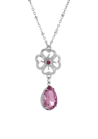 Thumbnail 1: 1928 Jewelry 1928 Jewelry Purple Flower Crystal Teardrop Necklace 