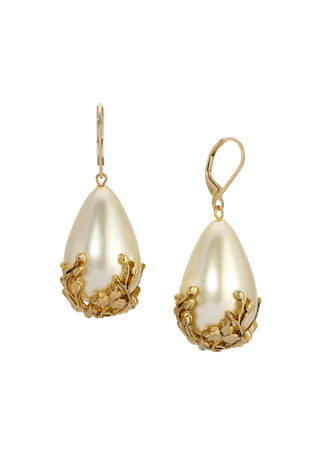 Thumbnail 1: 1928 Jewelry Gold Tone Faux Pearl Gold Bead Earrings 