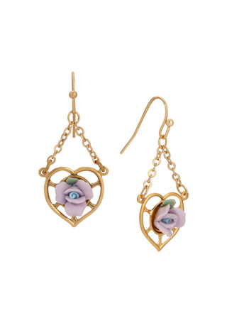 Thumbnail 1: 1928 Jewelry 1928 Jewelry Gold Tone Heart Porcelain Rose Earrings 
