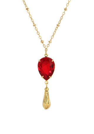 Thumbnail 1: 1928 Jewelry Gold Tone Red Teardrop Crystal Necklace 